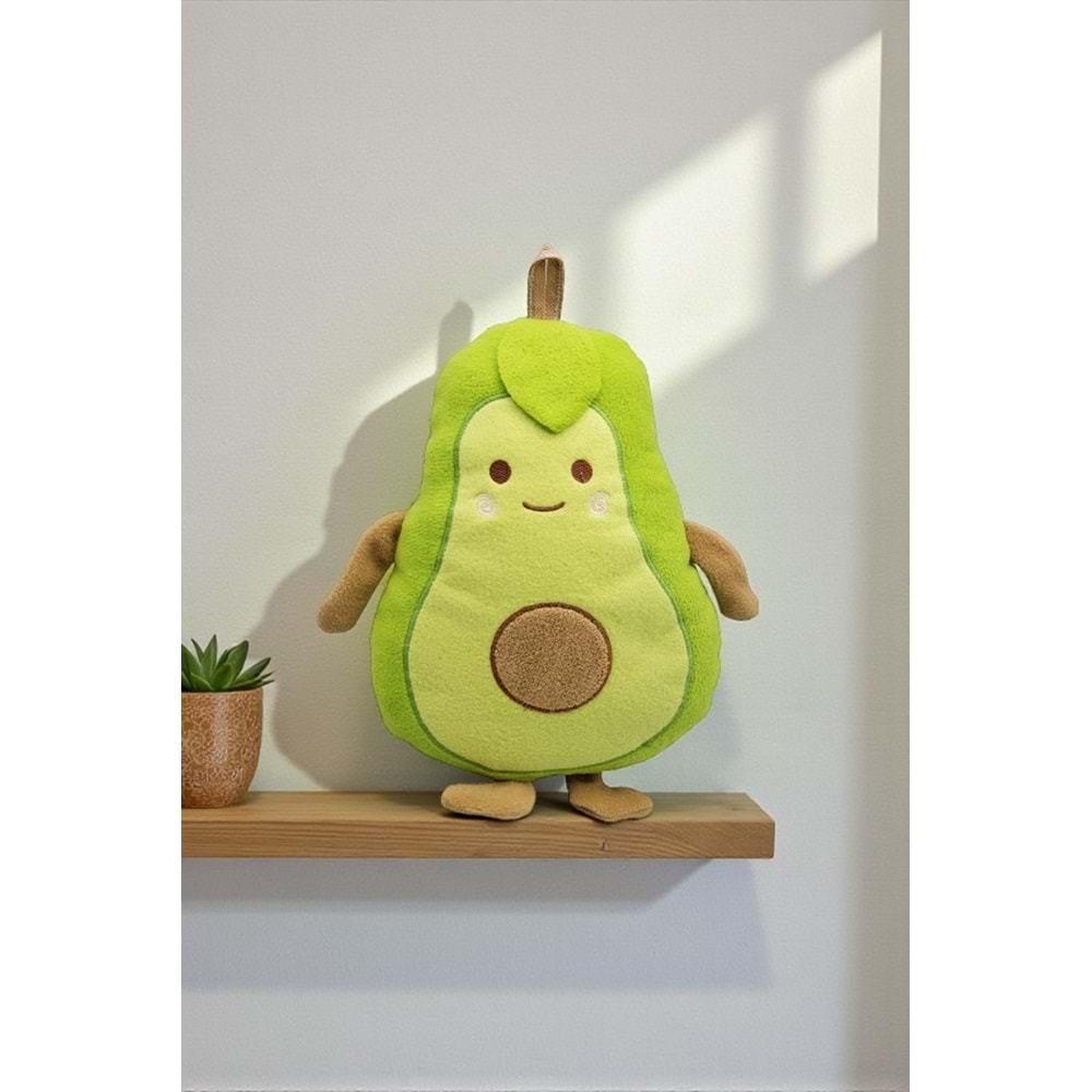 Avokado Tasarımlı Peluş Yastık 35×30 cm – Yumuşak Elyaf Dolgulu Polar Kumaş