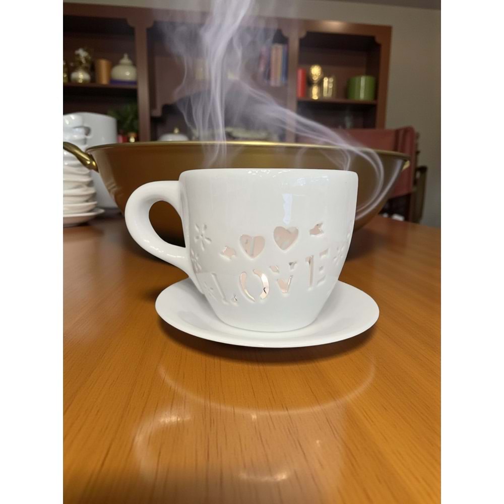 Seramik Sunumluk Kahve Fincanı Aşk Tasarımlı Buhurdanlık