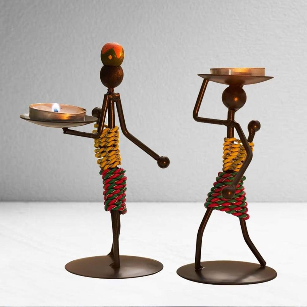 Afrikalı Kadın Tasarımlı Tealight Metal Mumluk Dekoratif Şık Hediyelik