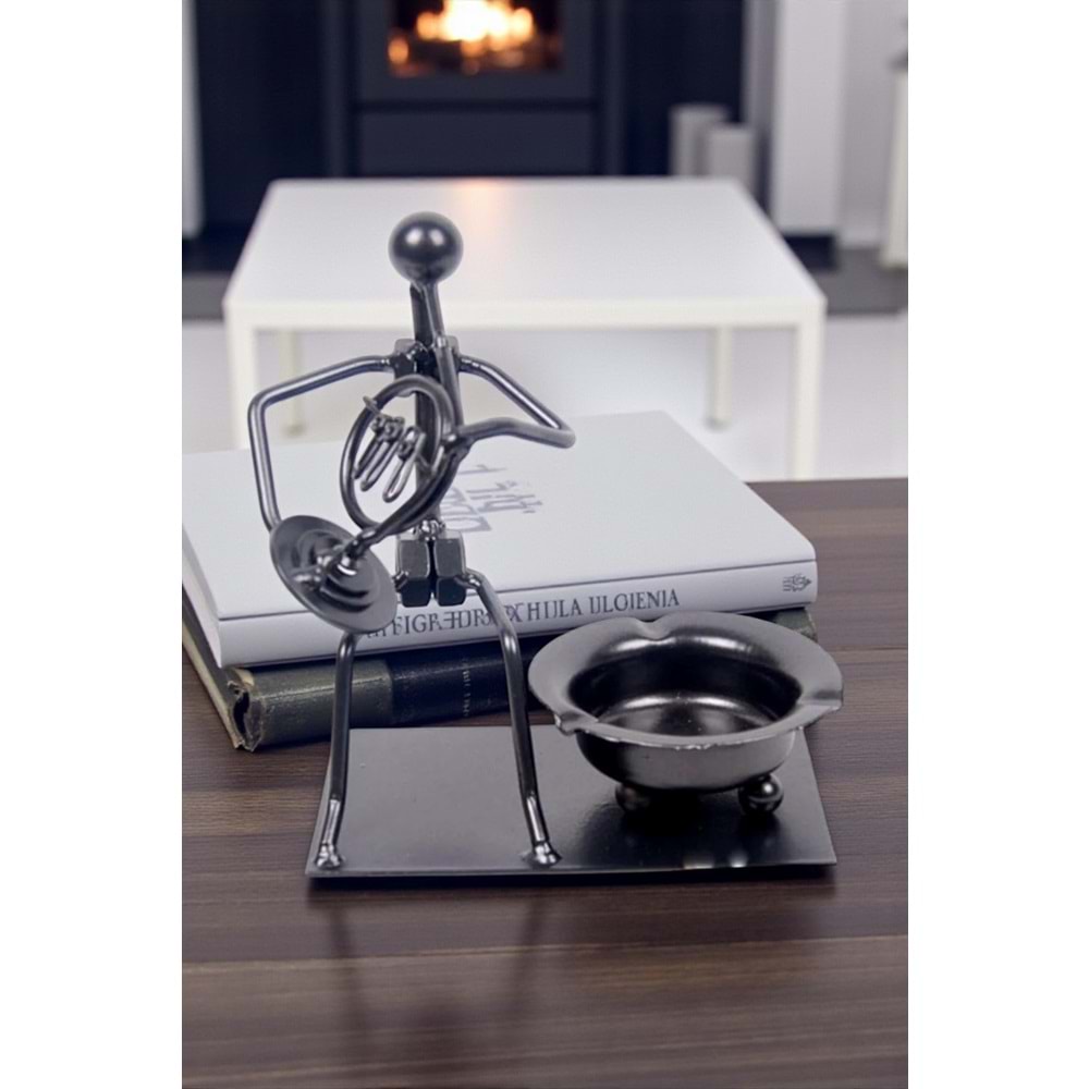 Müzisyen Vintage Dekoratif Metal Vida Somun Tasarım Kül Tablası 16 X 13 cm