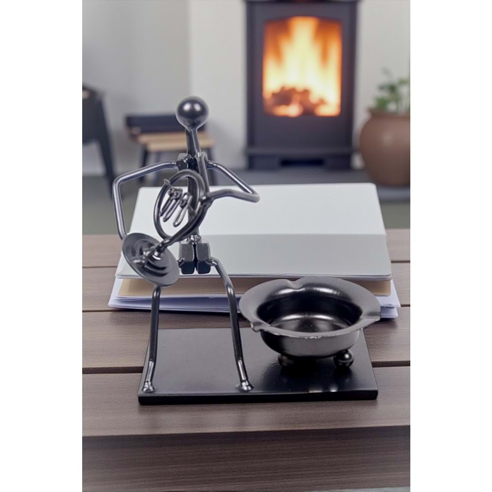 Müzisyen Vintage Dekoratif Metal Vida Somun Tasarım Kül Tablası 16 X 13 cm