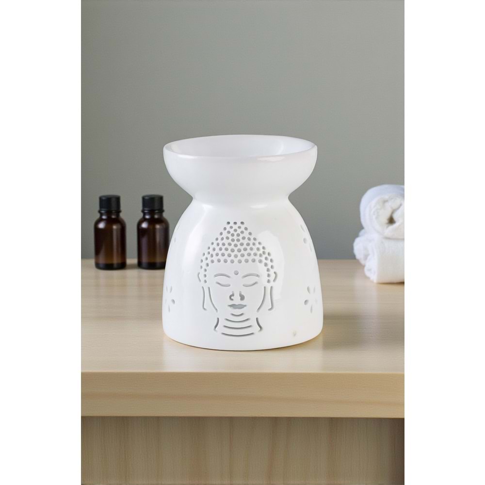 Seramik Buda Tasarımlı Buhurdanlık – Dekoratif Aromaterapi ve Uçucu Yağ Yakıcı (8×8×9,3 cm)