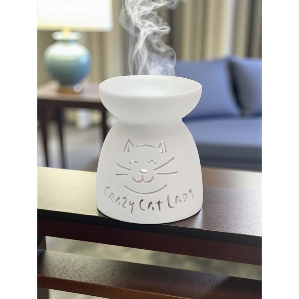 Seramik Tatlı Kedi Tasarımlı Buhurdanlık