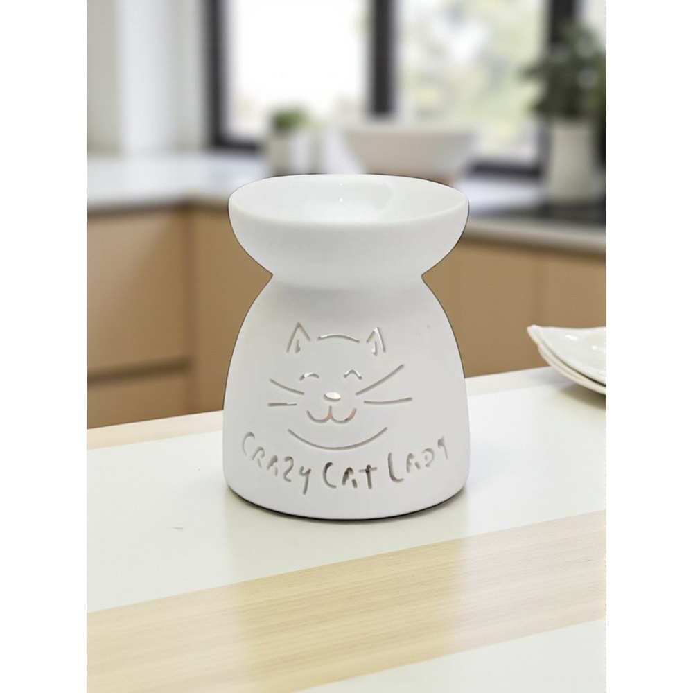 Seramik Tatlı Kedi Tasarımlı Buhurdanlık