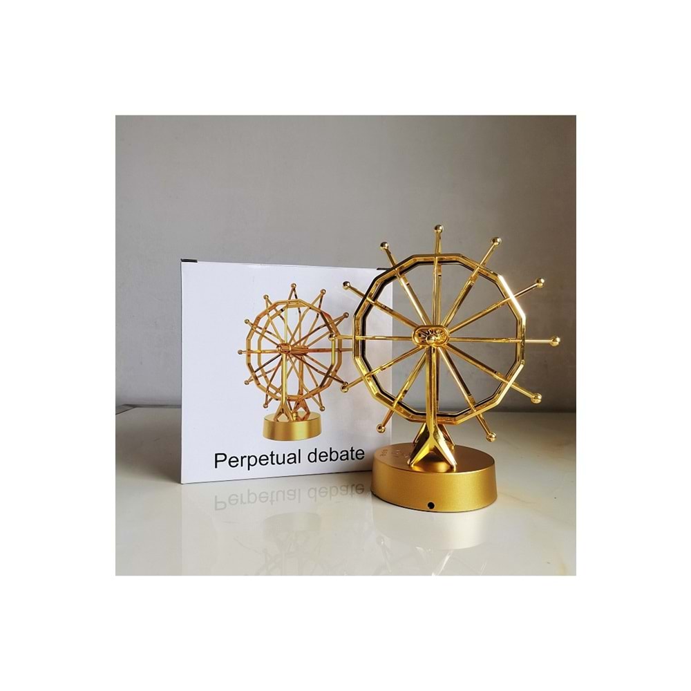 Altın Renk Dönme Dolap Dekoratif Aksesuar – USB Pilli Masaüstü Süs (24x20 cm)