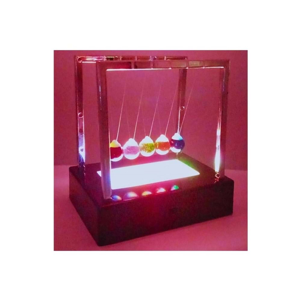 LED Işıklı Newton Beşiği – Renkli Şeffaf Denge Topları, Pilli Masaüstü Dekoratif Aksesuar