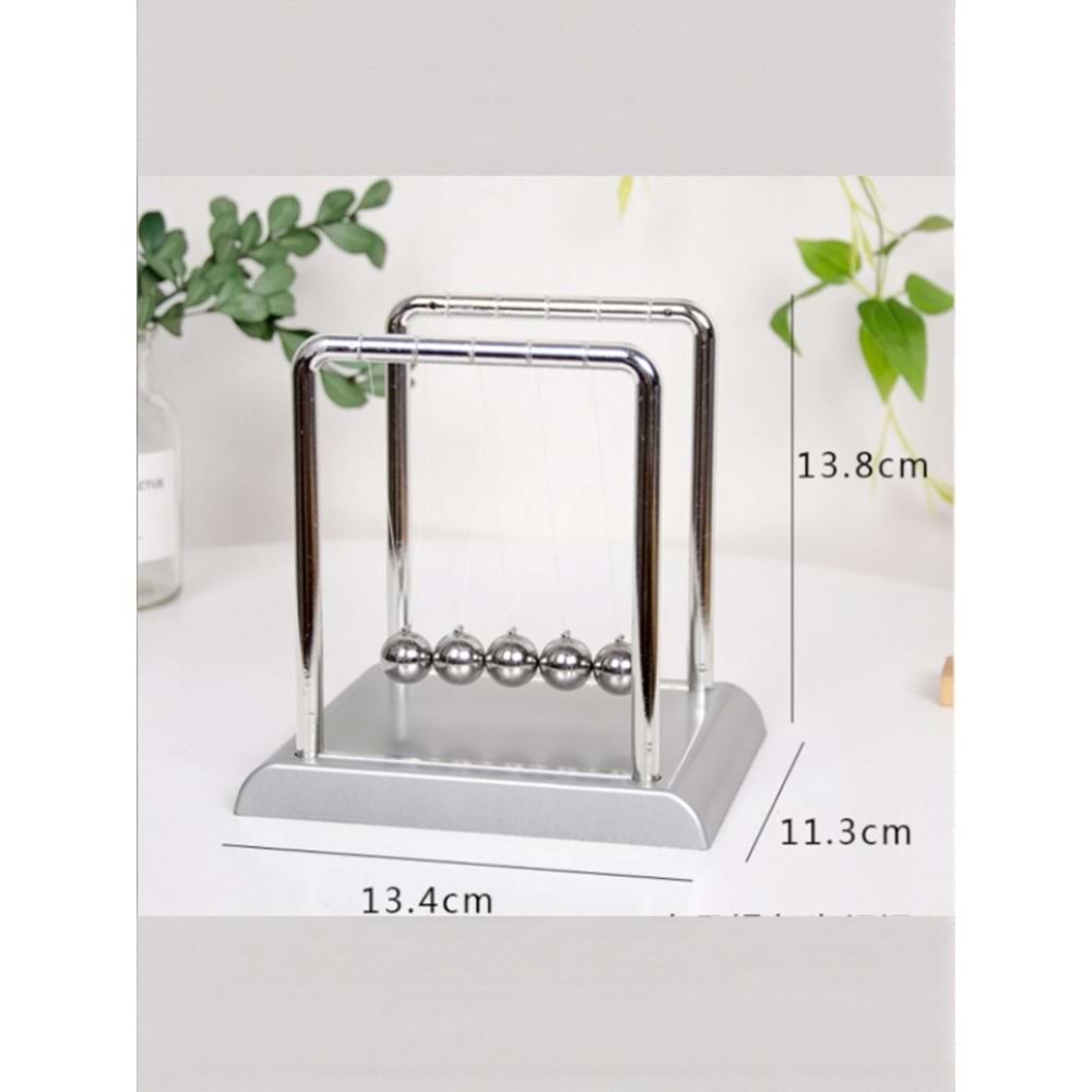 Newton Balans Denge Topu – Orta Boy Gümüş Renk Masaüstü Dekoratif ve Stres Giderici Aksesuar