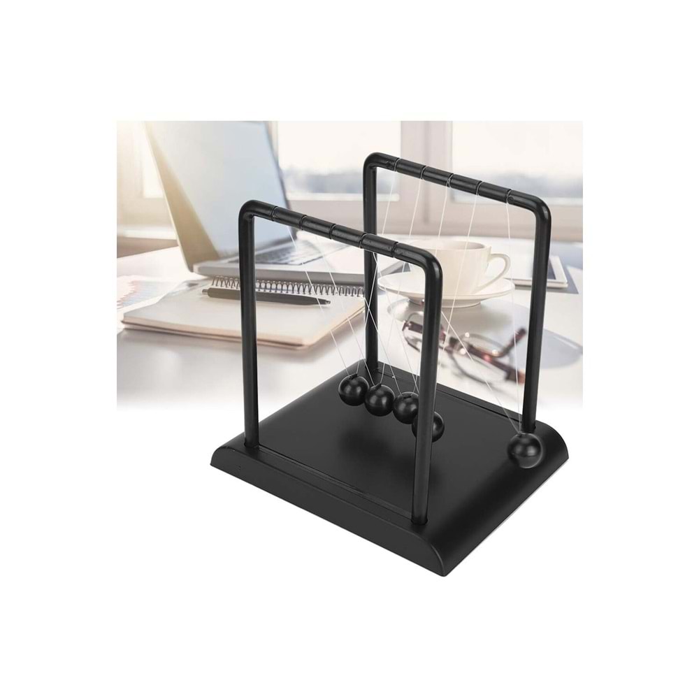 Newton Balans Denge Topu – Orta Boy Siyah Masaüstü Dekoratif ve Stres Giderici Aksesuar