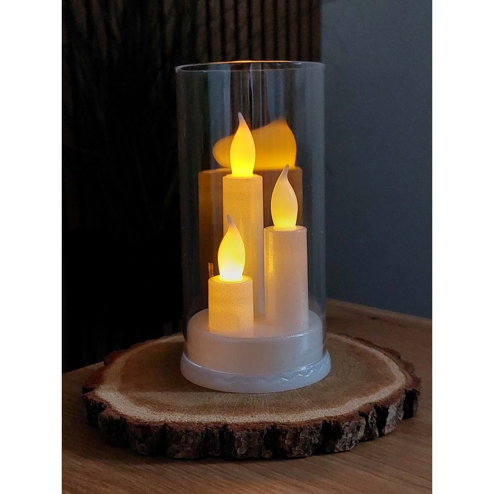 3 Mumlu Kandil Dumansız Pilli Dekoratif Mum 16 cm x 8,3 cm