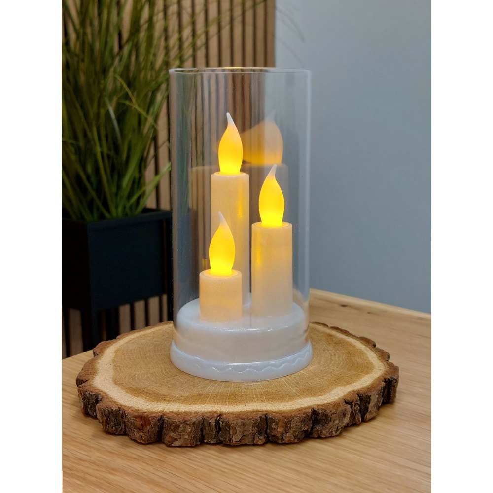 3 Mumlu Kandil Dumansız Pilli Dekoratif Mum 16 cm x 8,3 cm