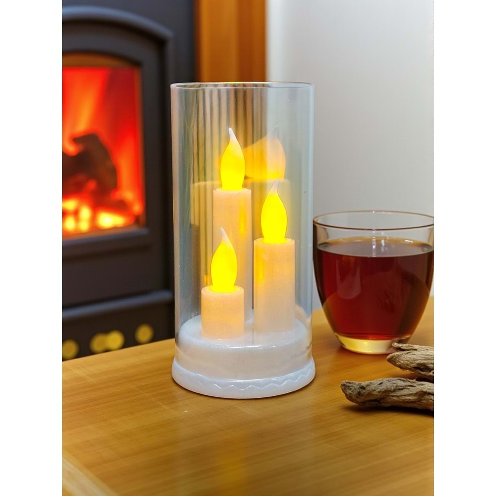 3 Mumlu Kandil Dumansız Pilli Dekoratif Mum 16 cm x 8,3 cm