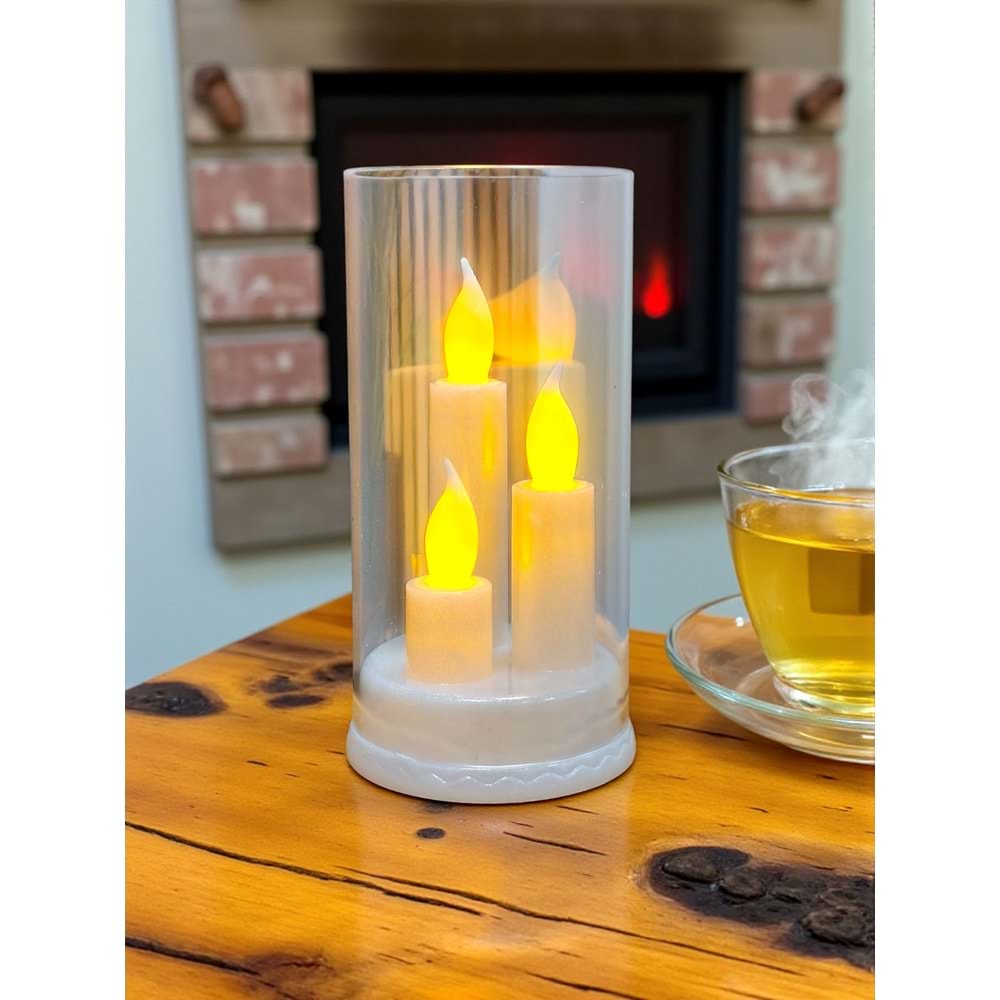 3 Mumlu Kandil Dumansız Pilli Dekoratif Mum 16 cm x 8,3 cm
