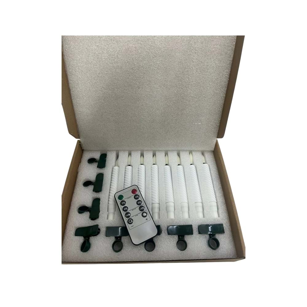 Alevsiz Mandallı Şamdan Mum 8 li Set Uzaktan Kumandalı Noel Özel Gün İçin 13 cm