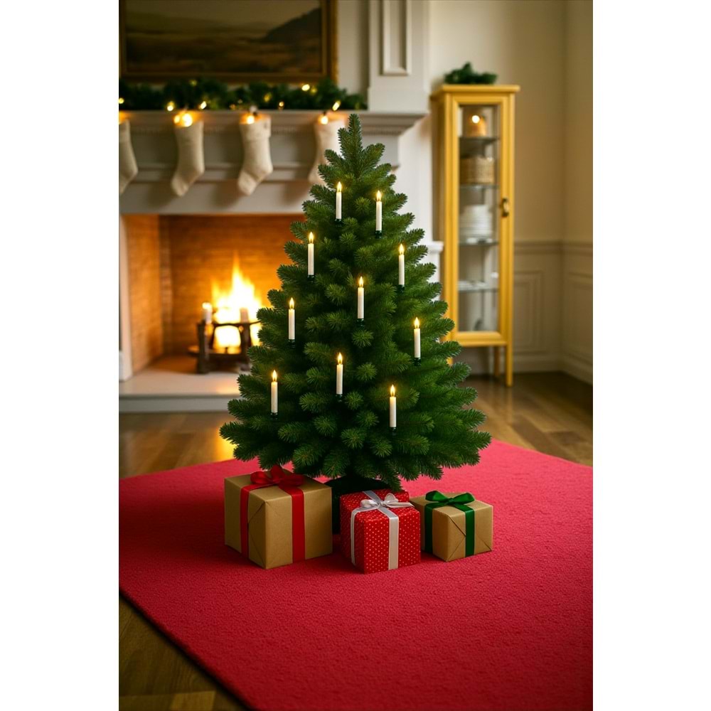 Alevsiz Mandallı Şamdan Mum 8 li Set Uzaktan Kumandalı Noel Özel Gün İçin 13 cm