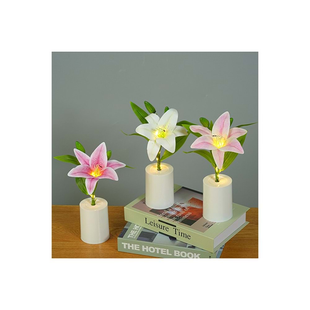 Zambak Gece Lambası Yaratıcı Dekorasyon Çiçek Yatak Odası Dekorasyon LED Çiçek Buketi 28 cm X 7,5 cm