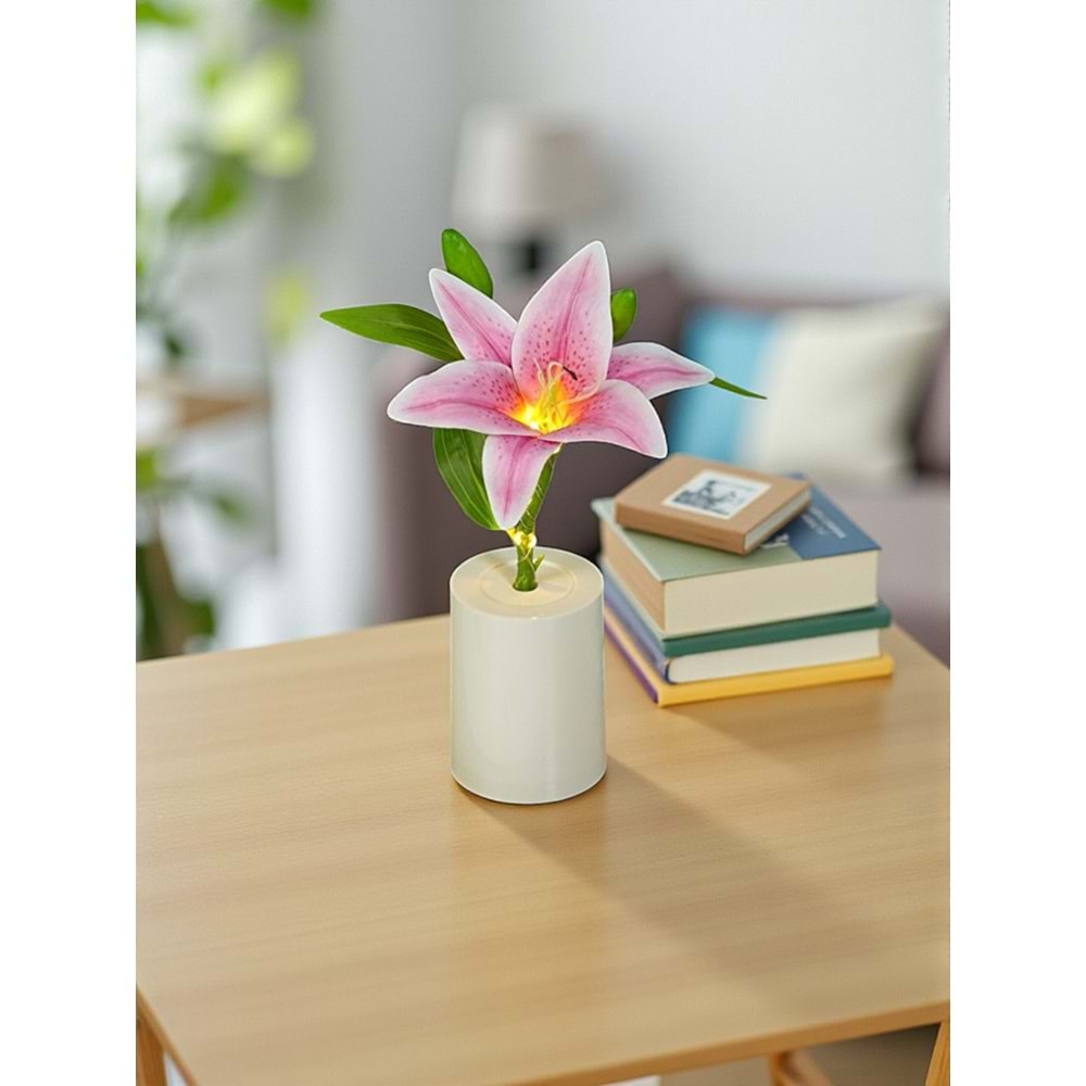 Zambak Gece Lambası Yaratıcı Dekorasyon Çiçek Yatak Odası Dekorasyon LED Çiçek Buketi 28 cm X 7,5 cm