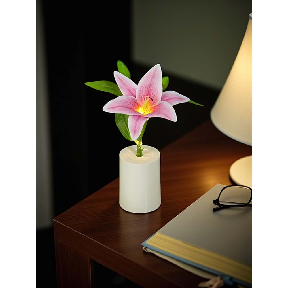 Zambak Gece Lambası Yaratıcı Dekorasyon Çiçek Yatak Odası Dekorasyon LED Çiçek Buketi 28 cm X 7,5 cm