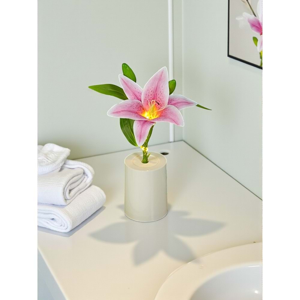 Zambak Gece Lambası Yaratıcı Dekorasyon Çiçek Yatak Odası Dekorasyon LED Çiçek Buketi 28 cm X 7,5 cm