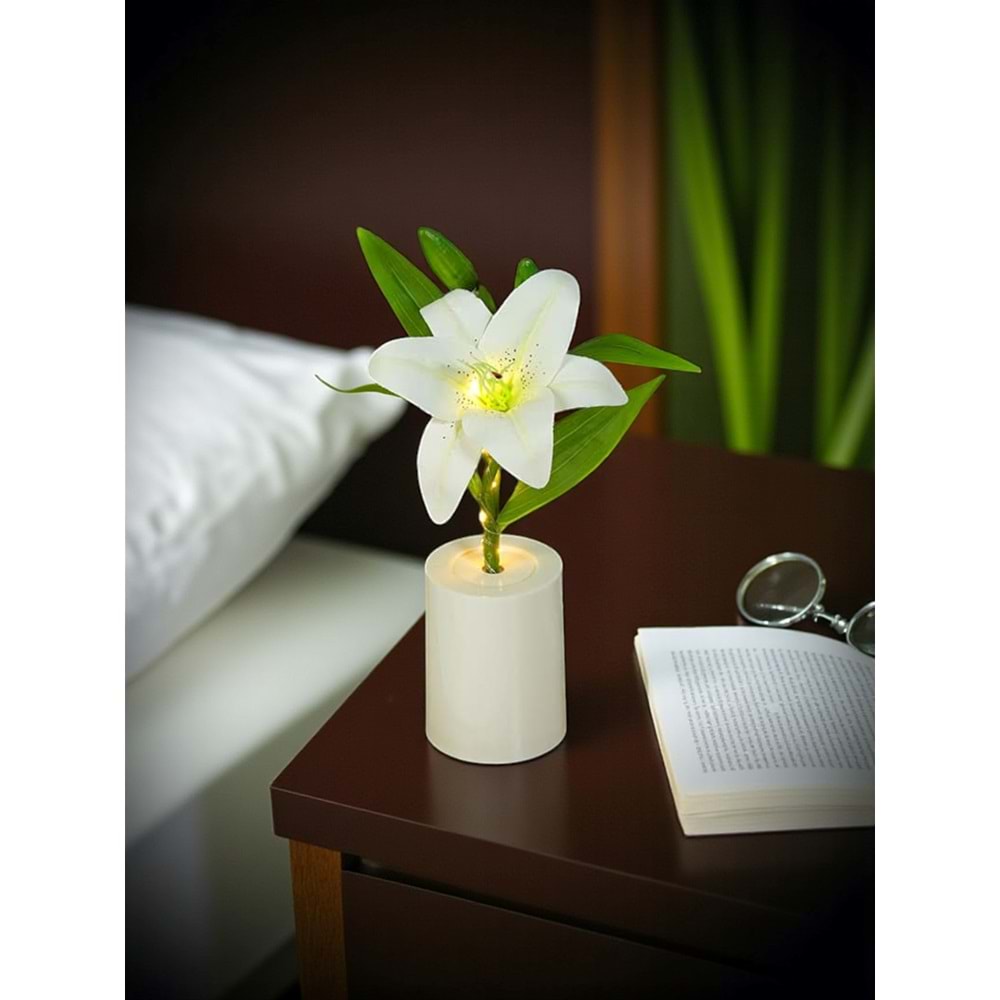 Zambak Gece Lambası Yaratıcı Dekorasyon Çiçek Yatak Odası Dekorasyon LED Çiçek Buketi 28 cm X 7,5 cm