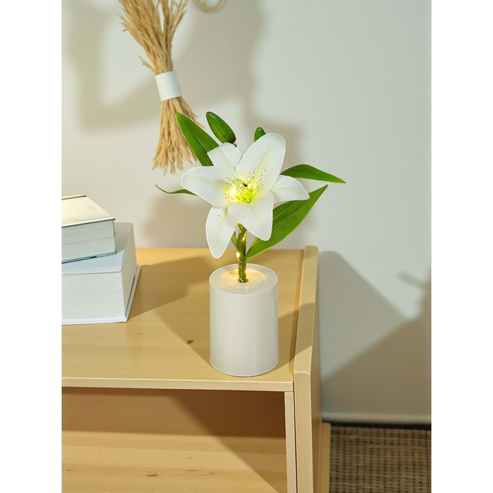 Zambak Gece Lambası Yaratıcı Dekorasyon Çiçek Yatak Odası Dekorasyon LED Çiçek Buketi 28 cm X 7,5 cm