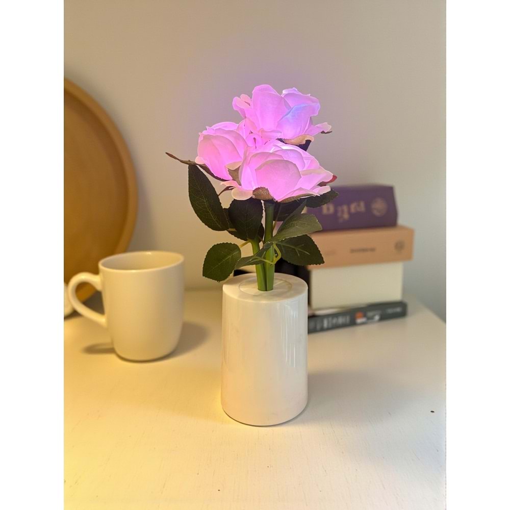 Güllü Dekoratif Led Işıklı Lamba 27 cm x 8 cm