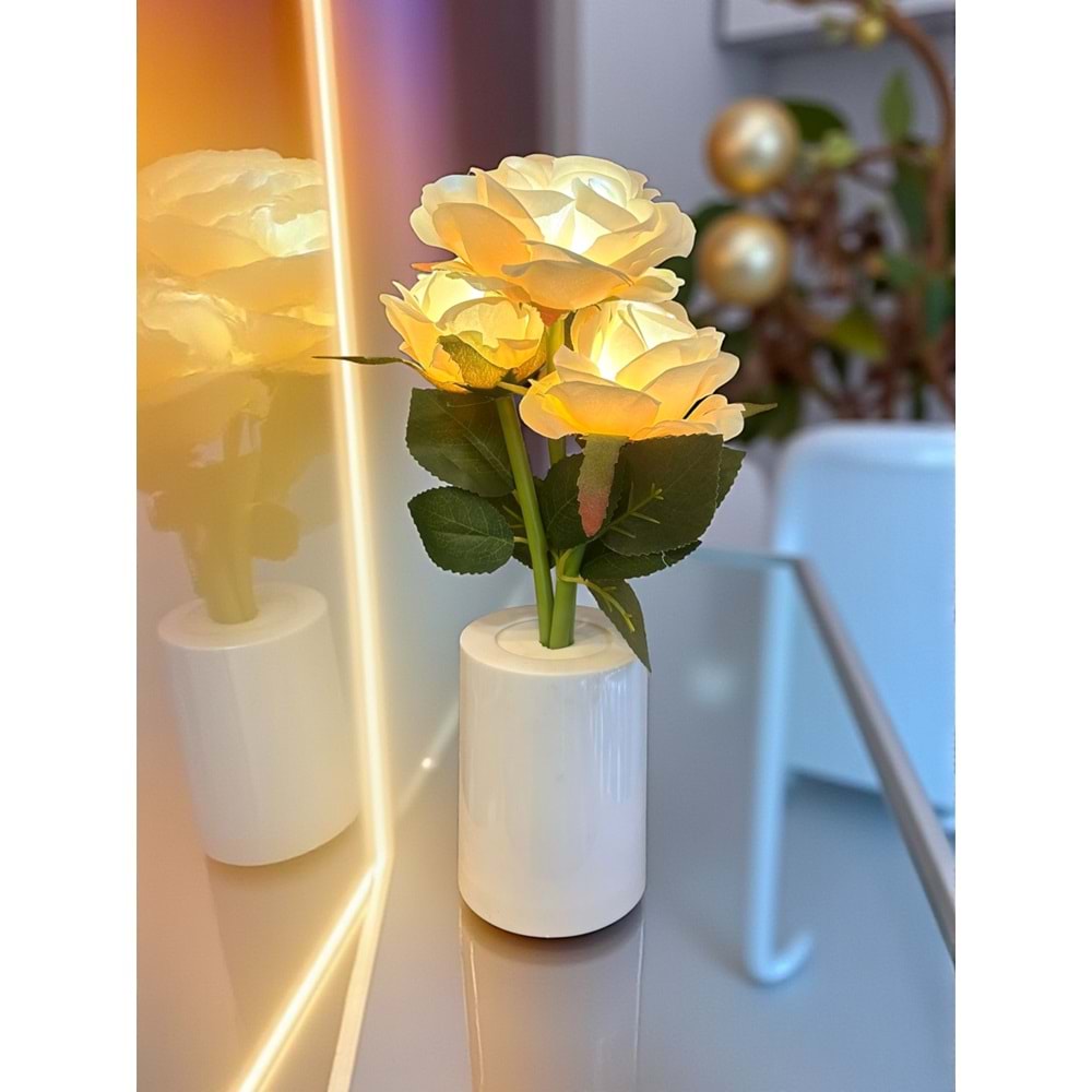 Güllü Dekoratif Led Işıklı Lamba 27 cm x 8 cm