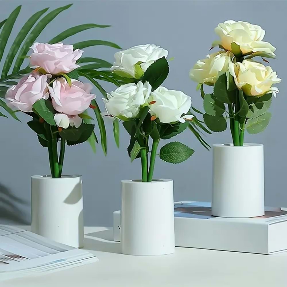 Güllü Dekoratif Led Işıklı Lamba 27 cm x 8 cm