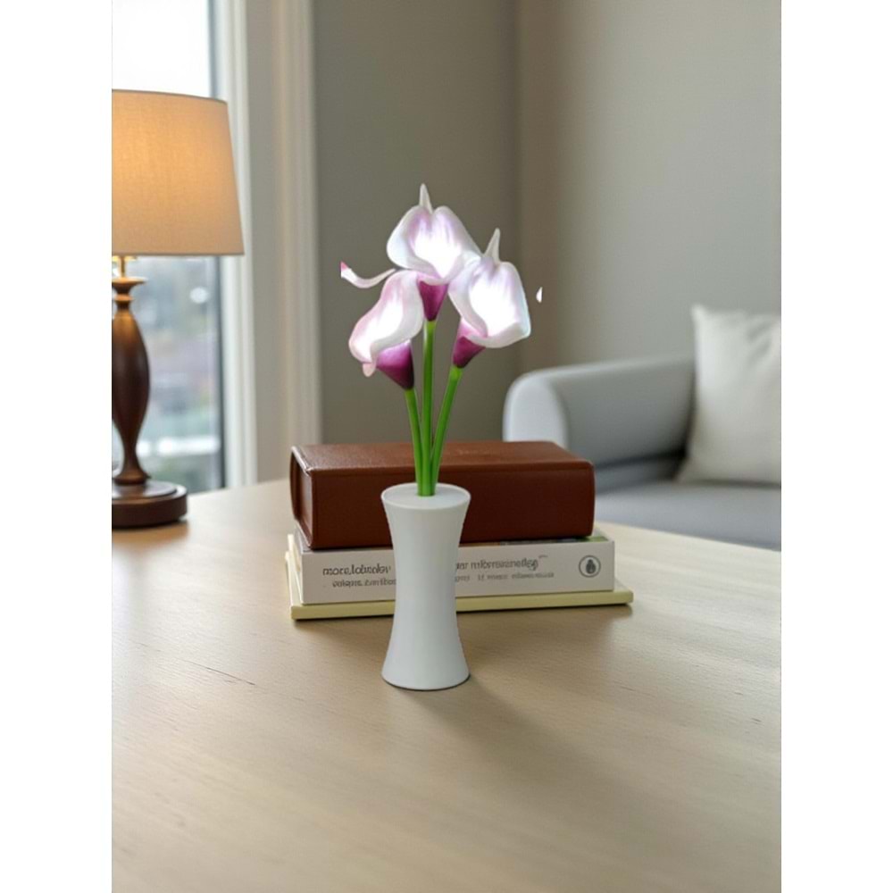 Zambak Tasarımlı Dekoratif Led Işıklı Lamba 27,5 cm x 7,5 cm