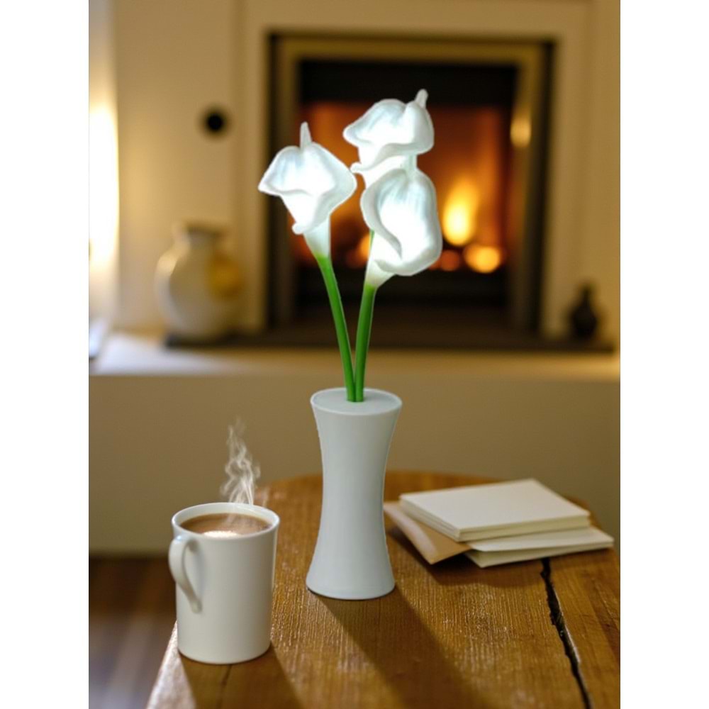 Zambak Tasarımlı Dekoratif Led Işıklı Lamba 27,5 cm x 7,5 cm