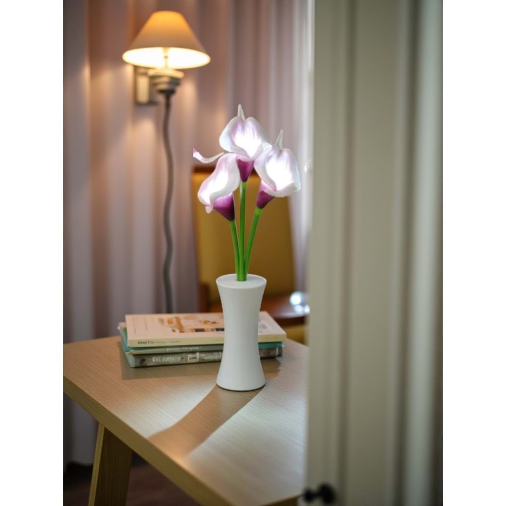 Zambak Tasarımlı Dekoratif Led Işıklı Lamba 27,5 cm x 7,5 cm