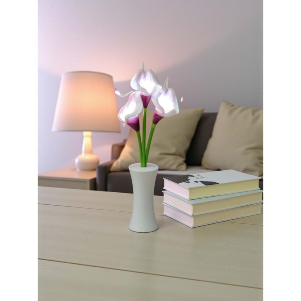 Zambak Tasarımlı Dekoratif Led Işıklı Lamba 27,5 cm x 7,5 cm