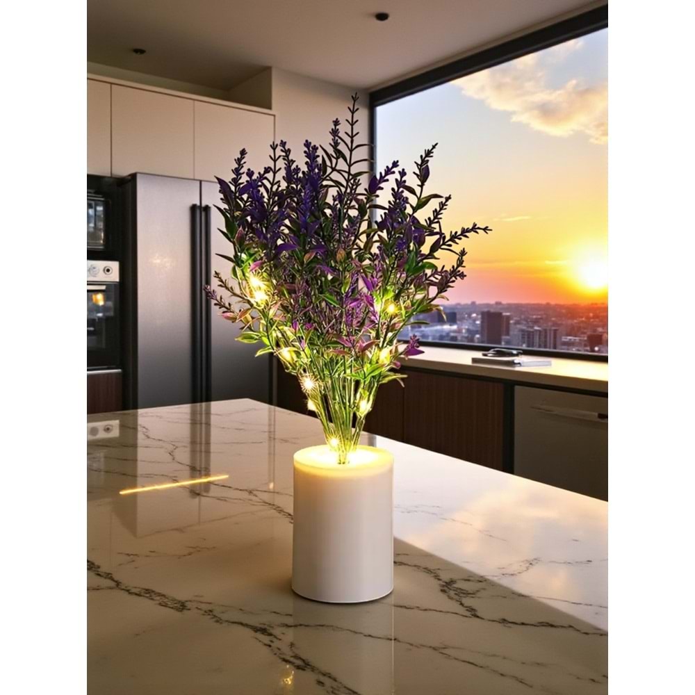 Lavanta Tasarımlı Dekoratif Led Işıklı Lamba 30 cm x 8 cm