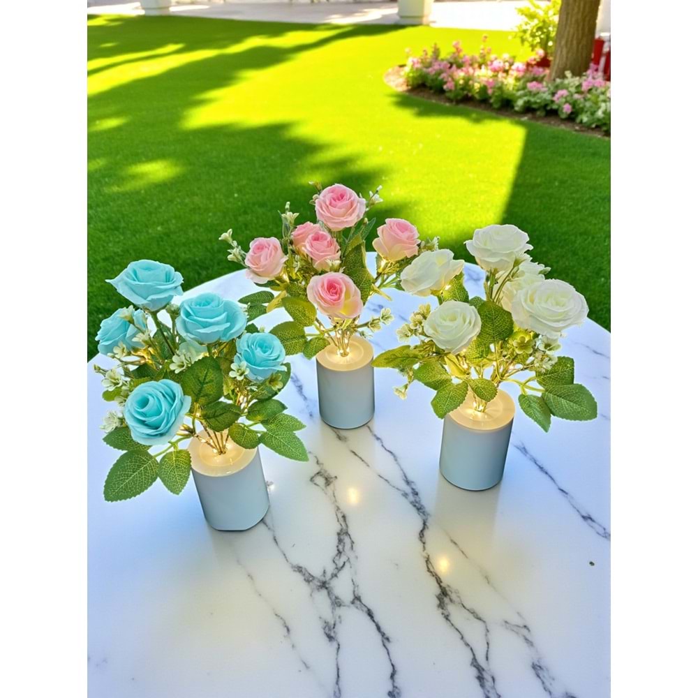 Gül Aranjmanı Tasarımlı Dekoratif Led Işıklı Lamba 30 cm x 7,5 cm