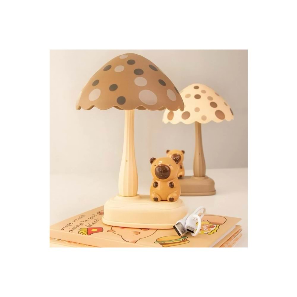 Capybara LED USB Çocuk Gece Lambası – Mantar Tasarımlı, Şarjlı