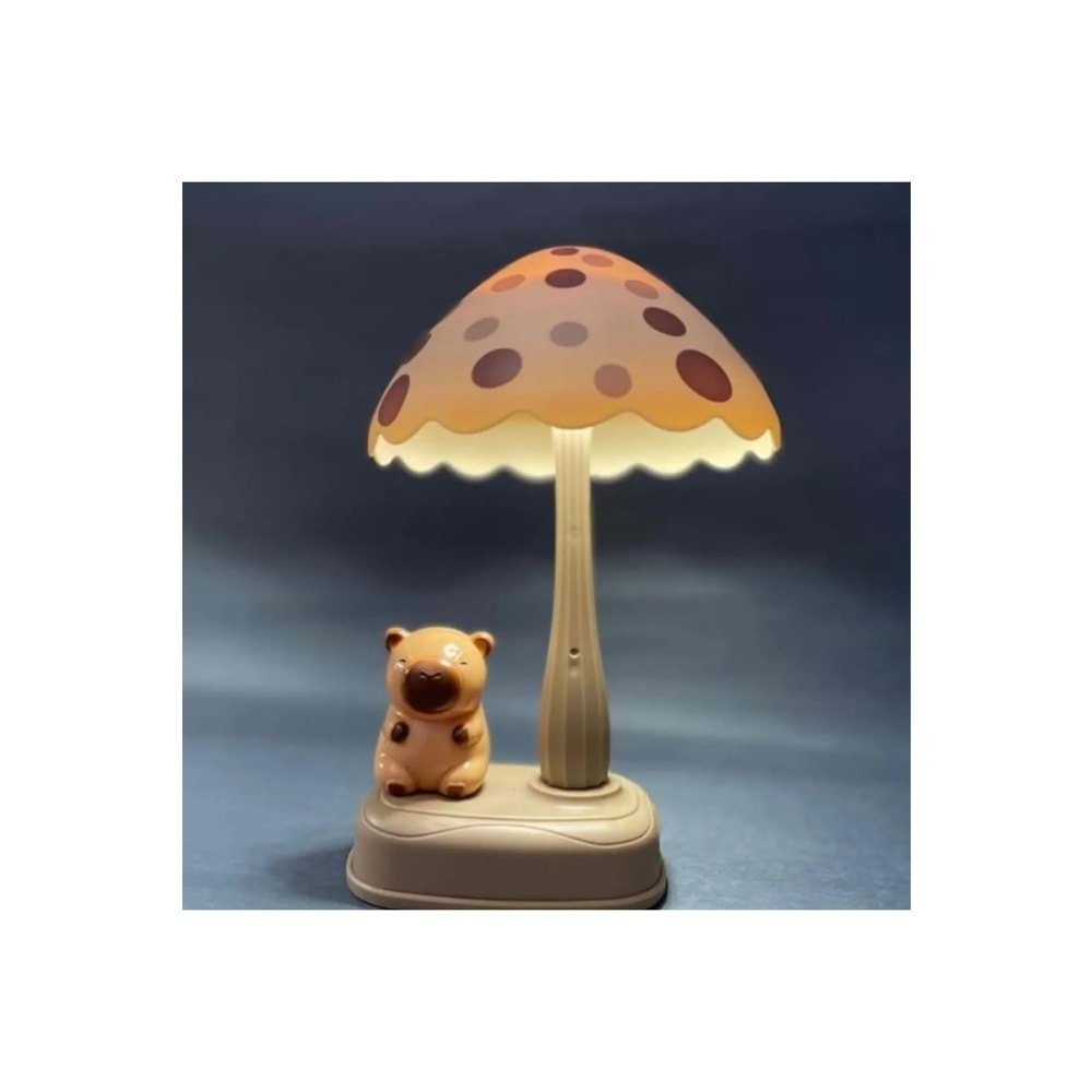 Capybara LED USB Çocuk Gece Lambası – Mantar Tasarımlı, Şarjlı