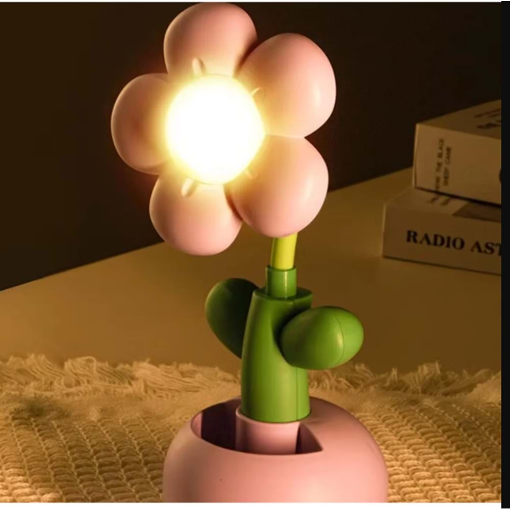 USB Şarjlı Çiçek Tasarımlı LED Masa Lambası – Kalemlikli Gece Lambası