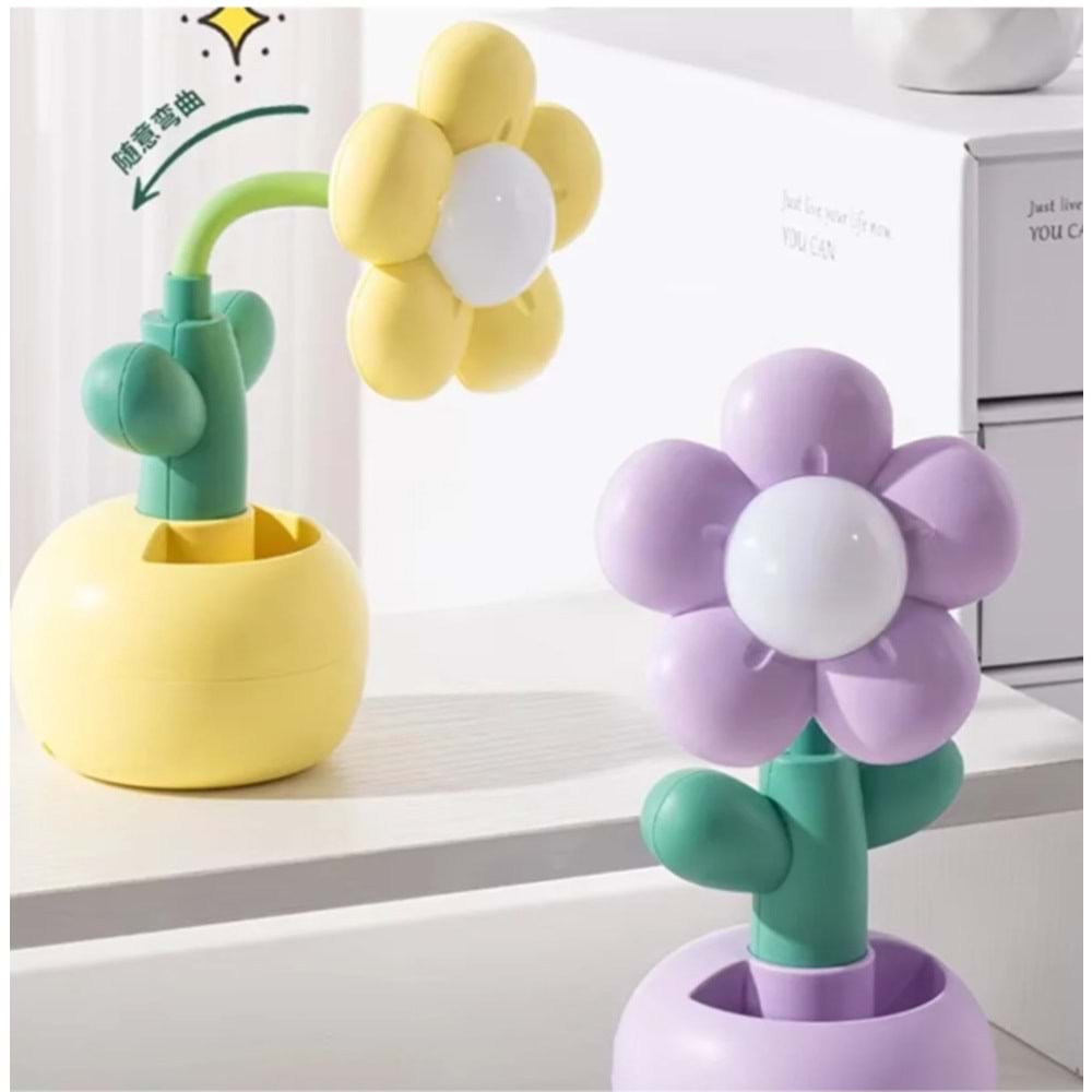 USB Şarjlı Çiçek Tasarımlı LED Masa Lambası – Kalemlikli Gece Lambası