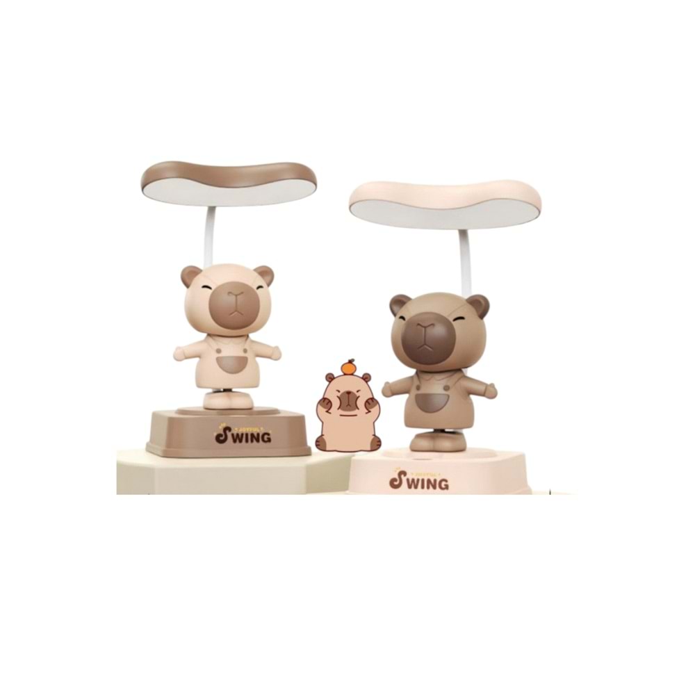 Neşeli Kapibara ( Capybara ) Sallanan Figürlü LED Masa Lambası 18,7 cm x 11,5 cm