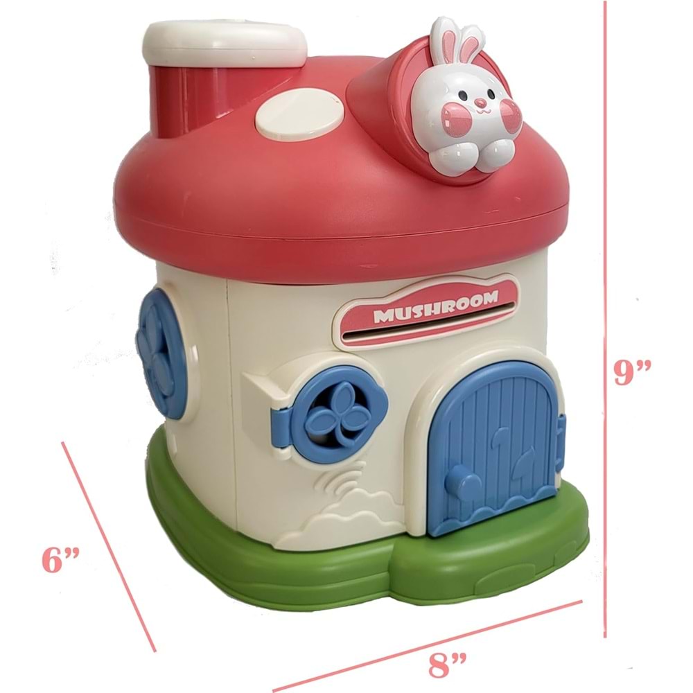 Anahtarlı Mantar Ev Kumbara – Sevimli Tavşan Figürlü Çocuk Tasarruf Kutusu 20 cm x 20 cm x 23 cm