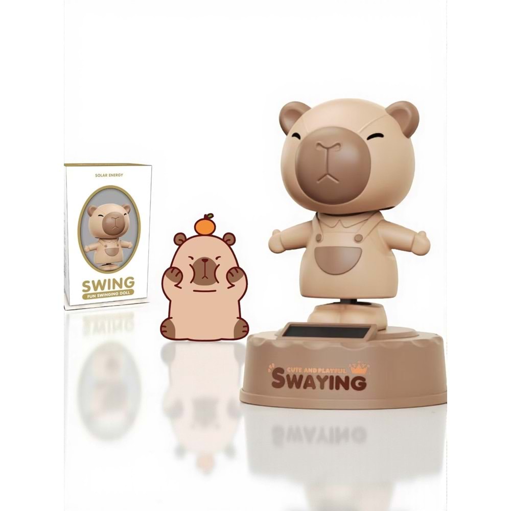 Kapibara Figürlü Solar Enerjili Sallanan Biblo - Araba ve Masa Dekoru (12.5 cm)