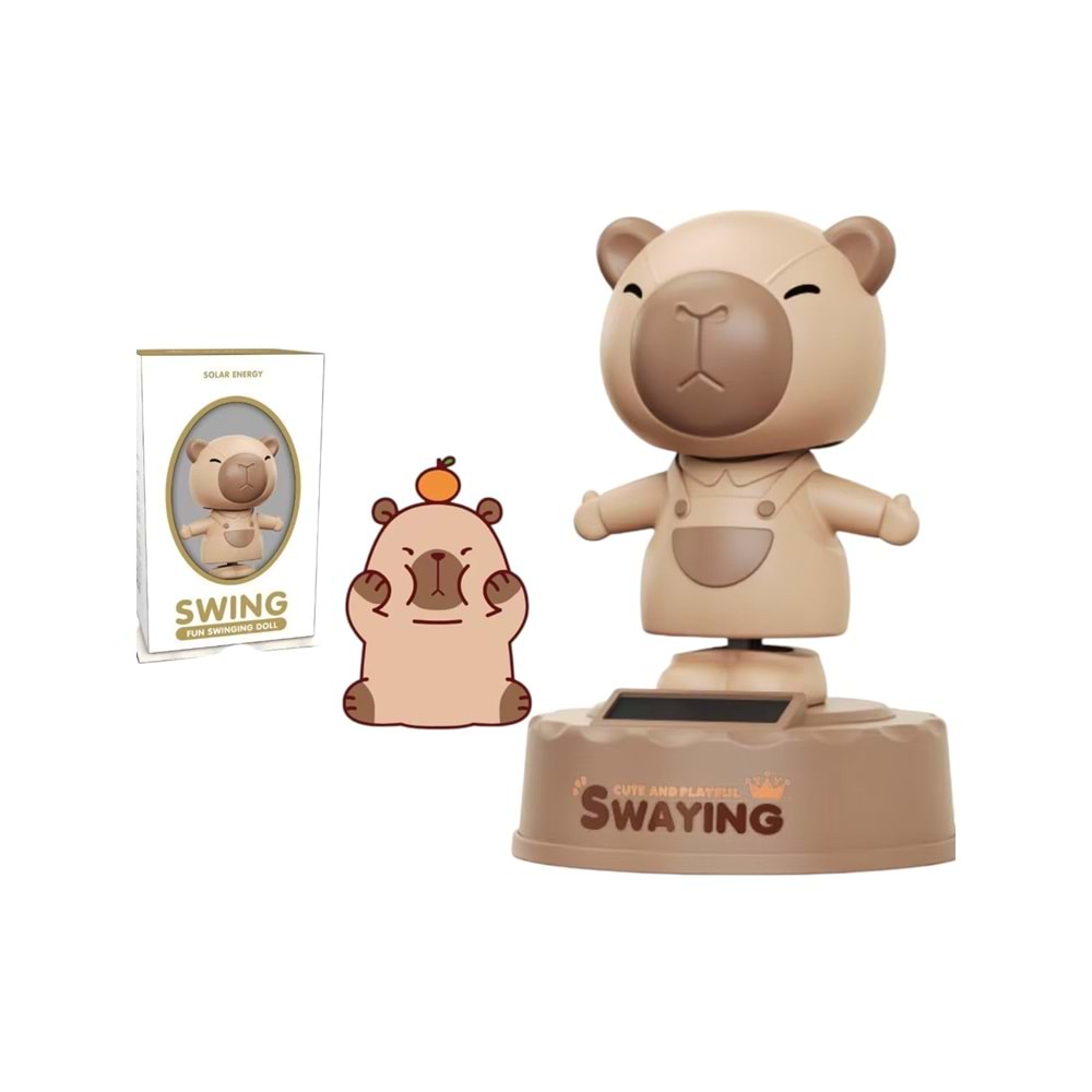 Kapibara Figürlü Solar Enerjili Sallanan Biblo - Araba ve Masa Dekoru (12.5 cm)