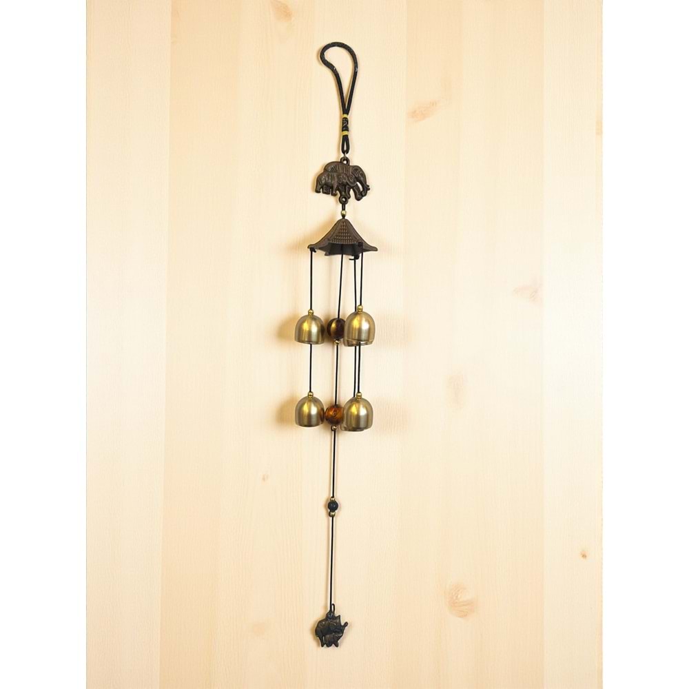 Güç ve Şans Getiren Fil Tasarımlı Feng Shui Rüzgar Çanı (6 Çanlı, 56 cm)