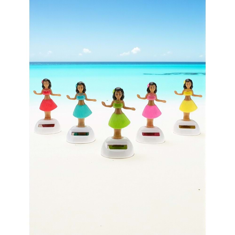 Güneş Enerjili Sallanan Hawai Hula Kızı Figürü – Araba ve Masa Dekoru (10 cm)