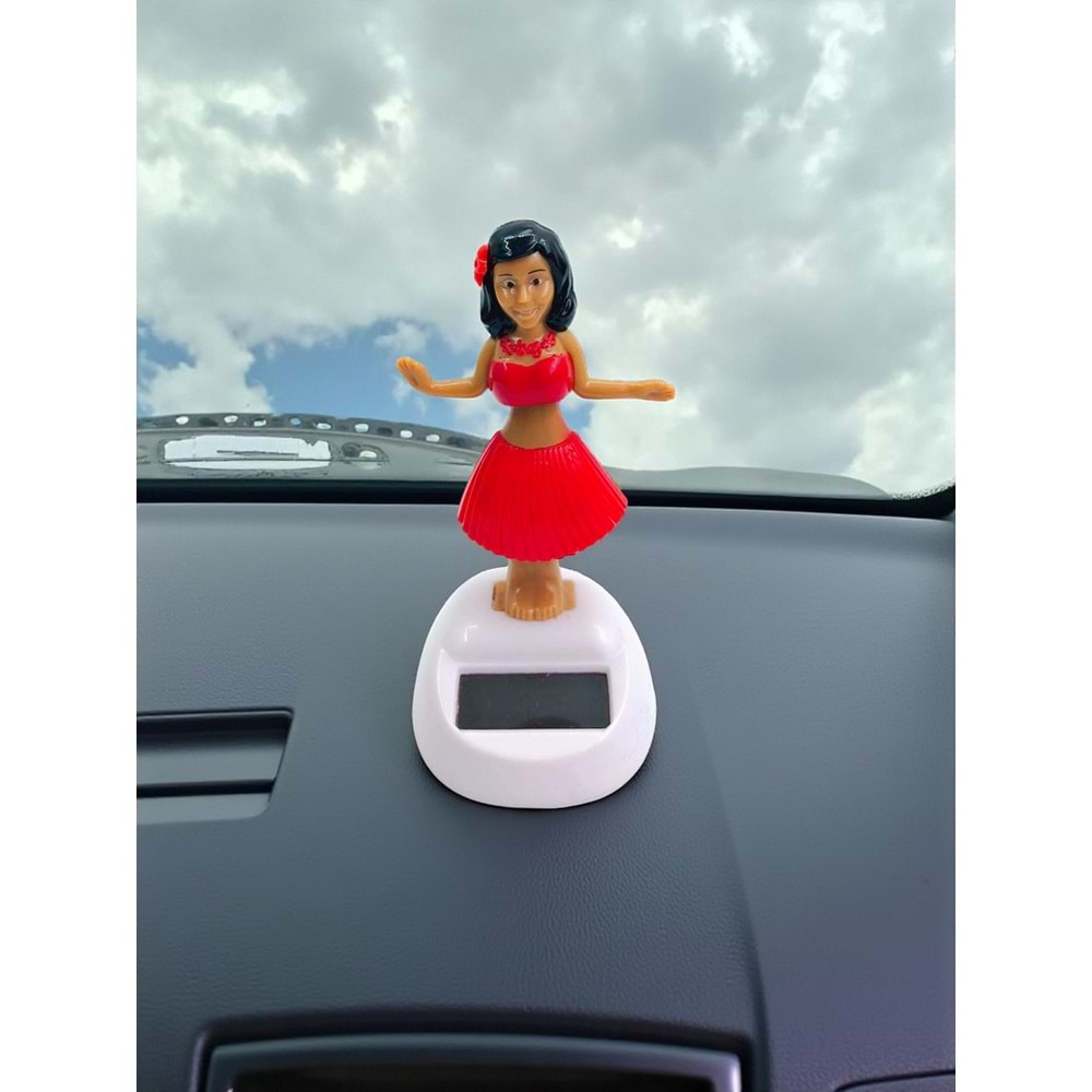 Güneş Enerjili Sallanan Hawai Hula Kızı Figürü – Araba ve Masa Dekoru (10 cm)