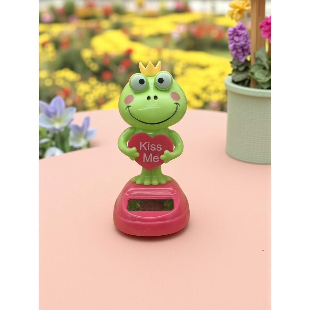 Kral Taçlı Kurbağa Solar Sallanan Figür – Araba ve Masa Dekoru (14 cm)