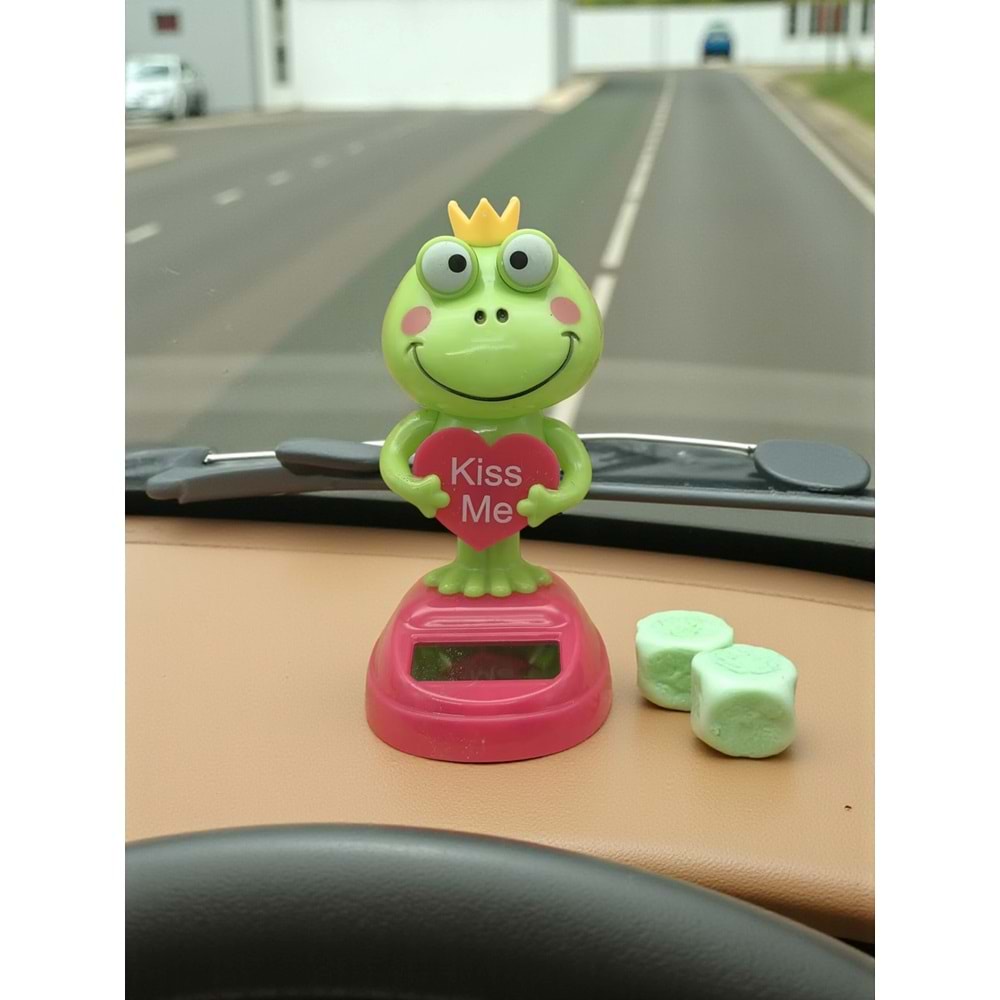 Kral Taçlı Kurbağa Solar Sallanan Figür – Araba ve Masa Dekoru (14 cm)