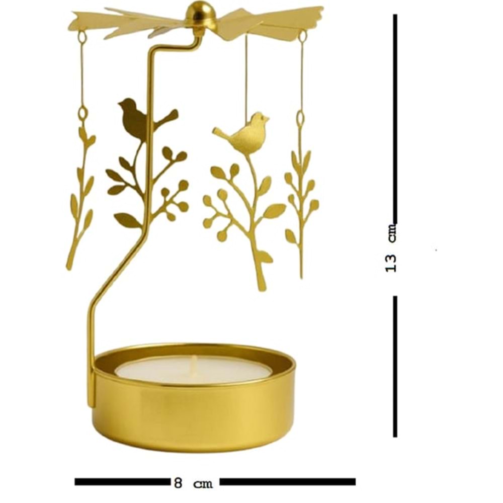 Altın Renkli Dönen Metal Mumluk Melek Kız Tasarımlı Isı Ile Dönen Dilek Çanı