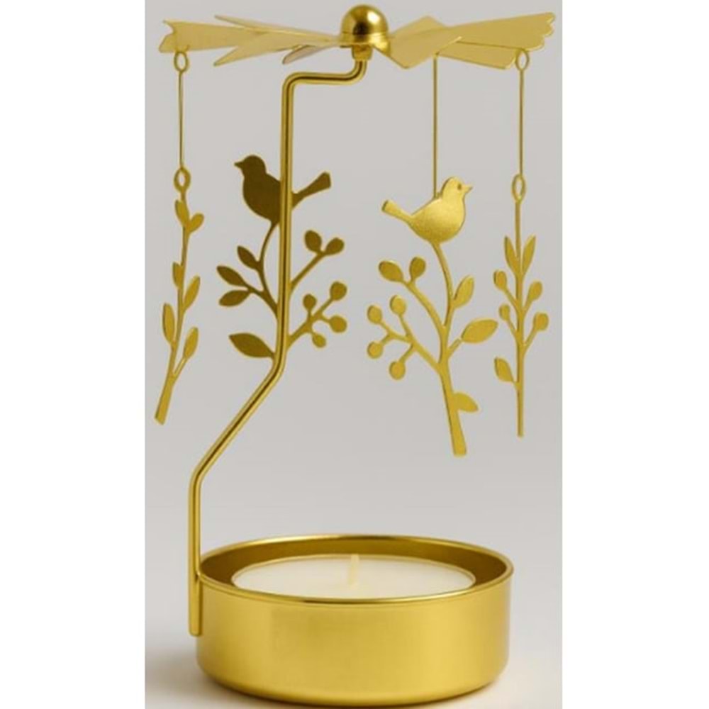 Altın Renkli Dönen Metal Mumluk Melek Kız Tasarımlı Isı Ile Dönen Dilek Çanı