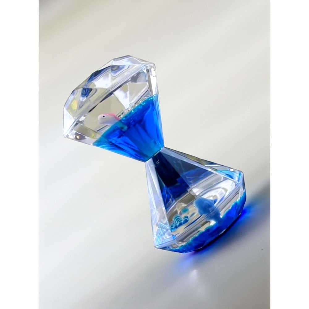 Mistik Mavi Elmas Sulu Kum Saati – Deniz Canlıları ve Kabarcık Efekti (14 cm)