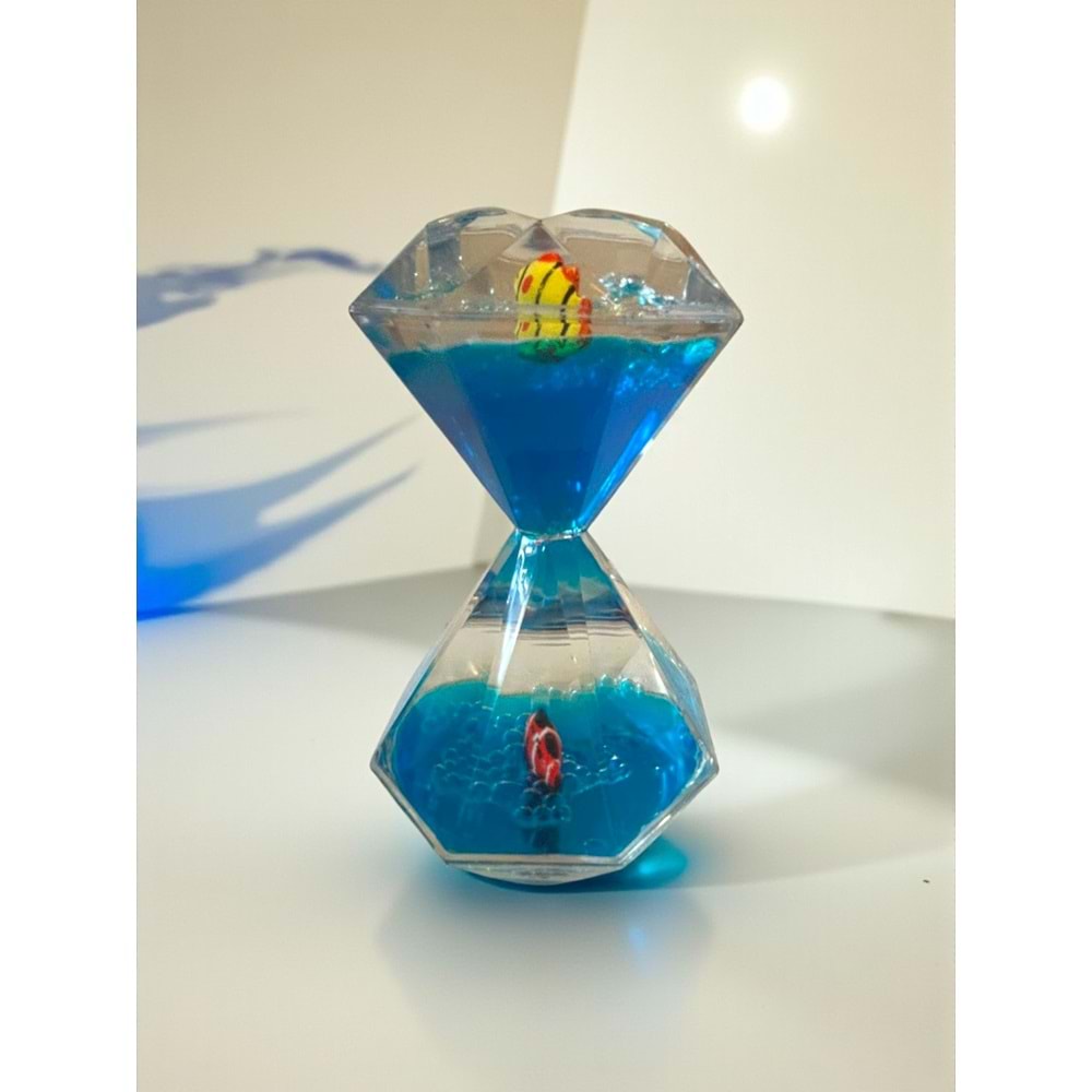 Mistik Mavi Elmas Sulu Kum Saati – Deniz Canlıları ve Kabarcık Efekti (14 cm)